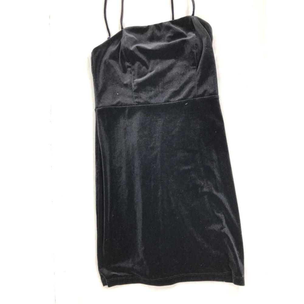 Crystal Sky Dress Womens Medium Black Velvet Spaghetti Strap Bodycon Lined‎ M